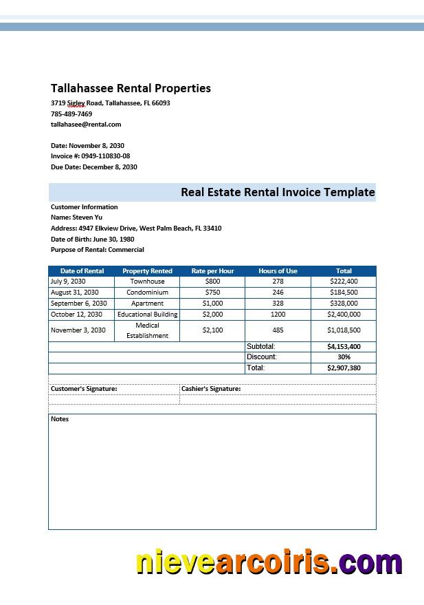 Real Estate Rental Invoice
